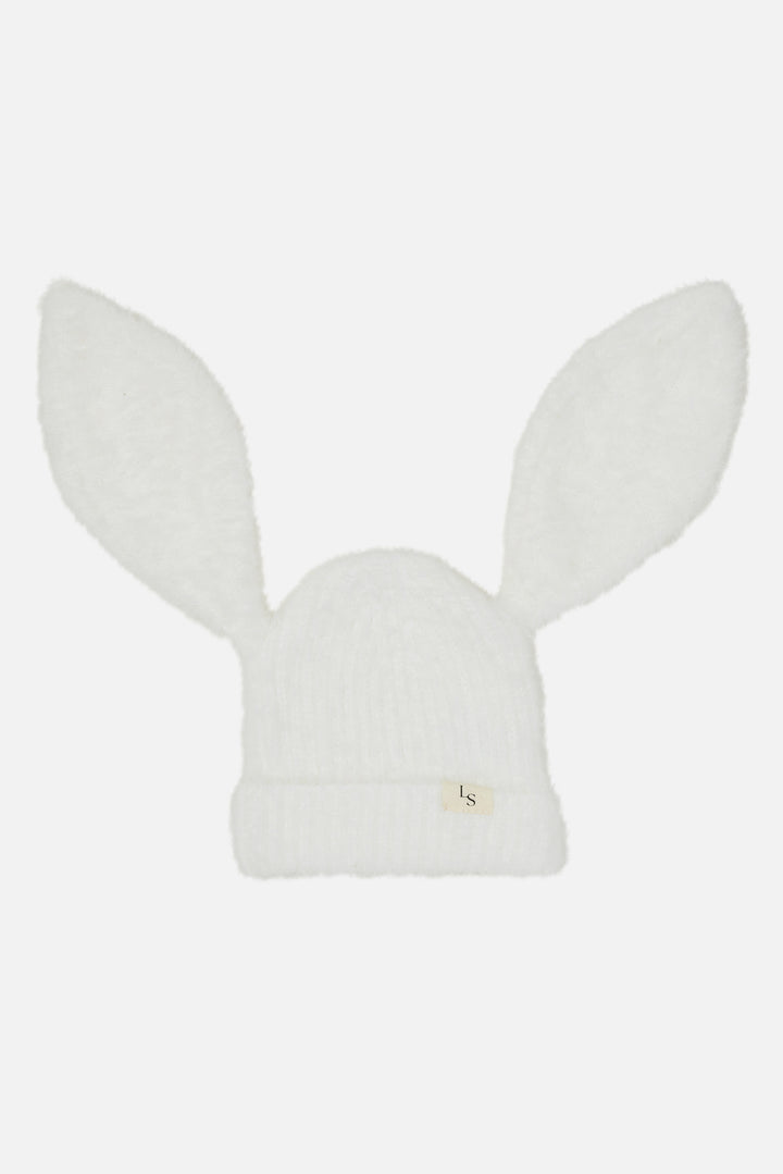 Bunny Fluffy Knitted Beanie - Marshmallow