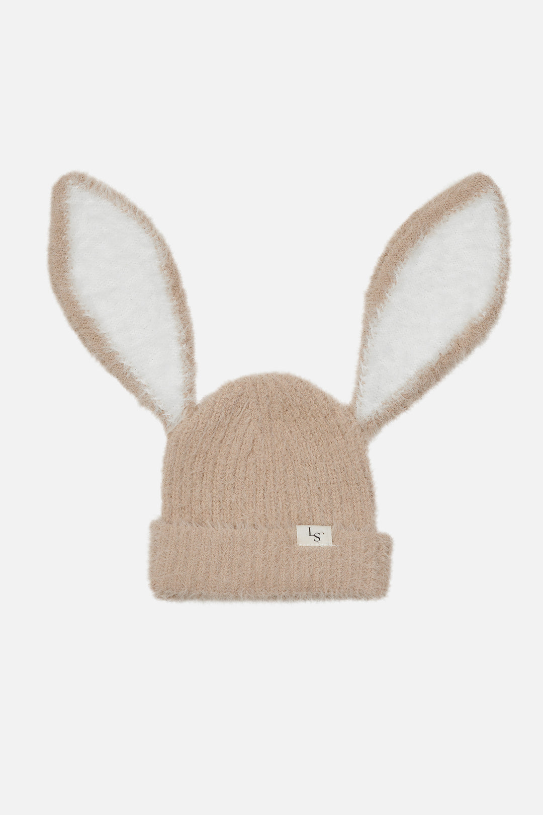 Bunny Fluffy Knitted Beanie - Oatmeal