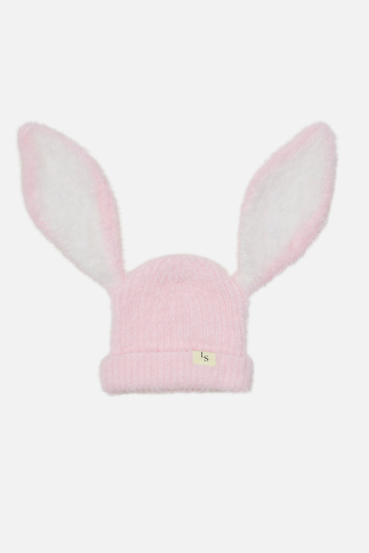 Bunny Fluffy Knitted Beanie - Pink