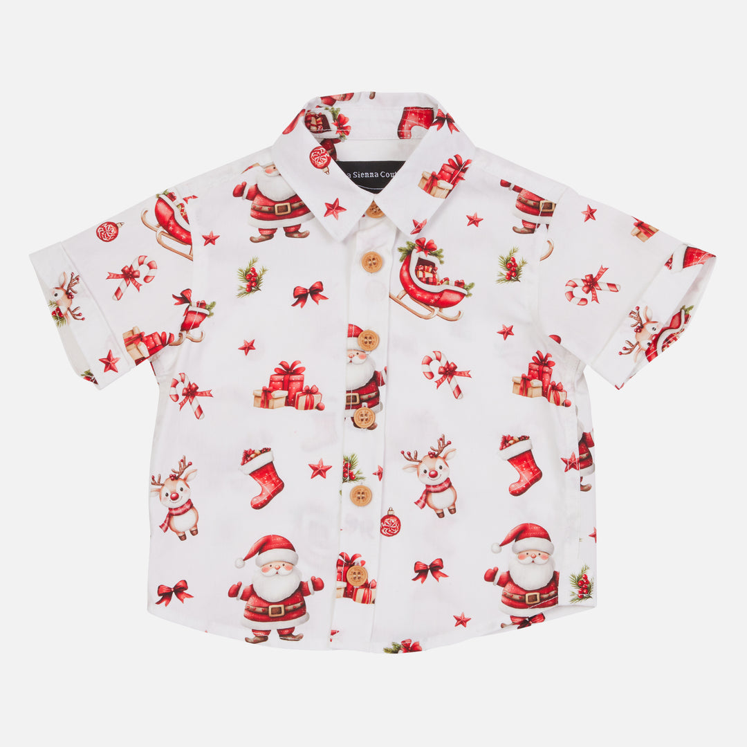 Button Up Shirt - Here Comes Santa Claus