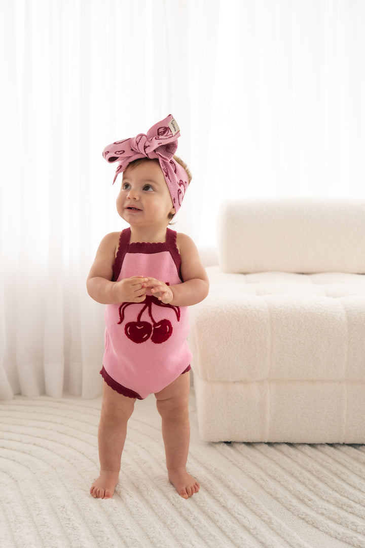 Classic Knitted Romper - Cherries