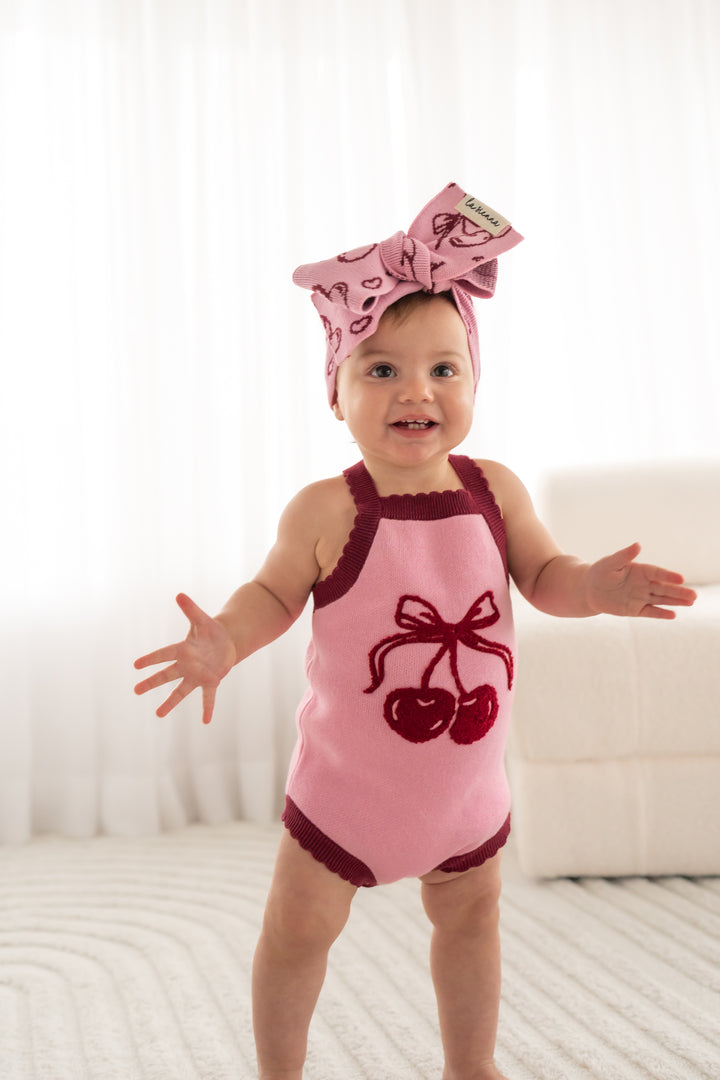Classic Knitted Romper - Cherries
