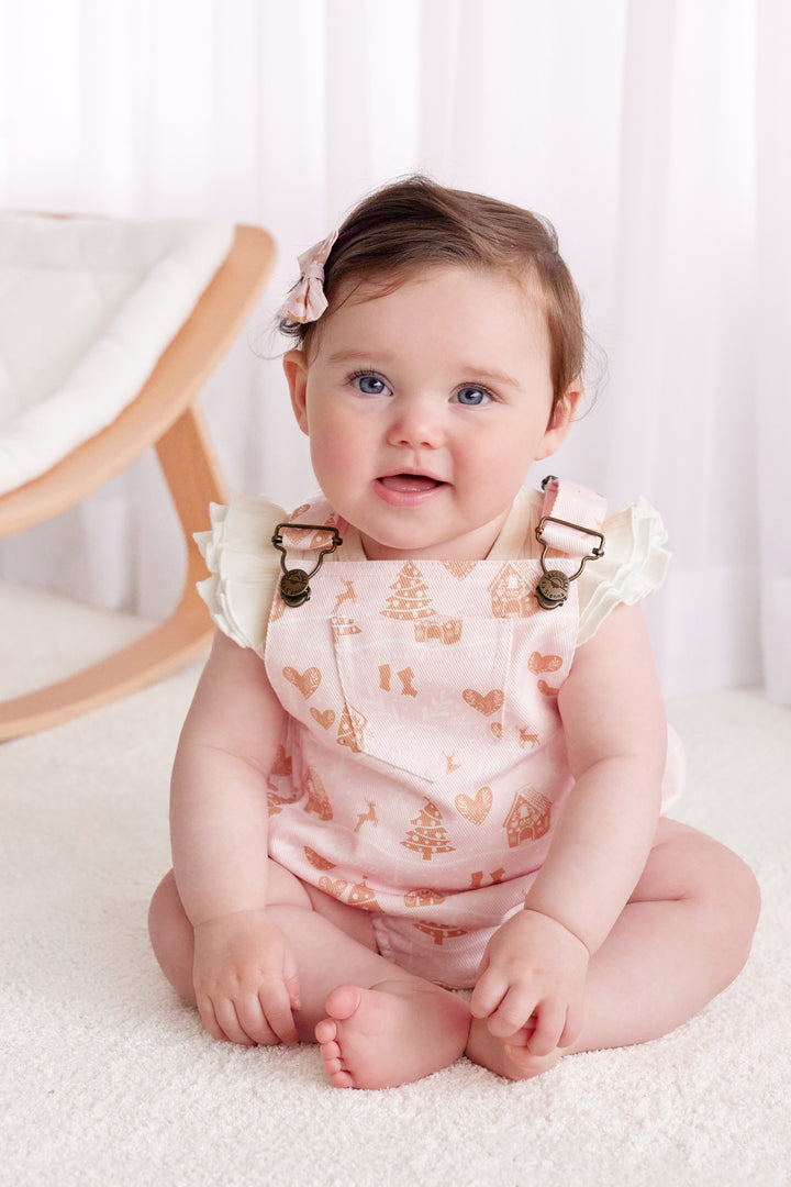 Overall Romper - Pink Christmas Village
