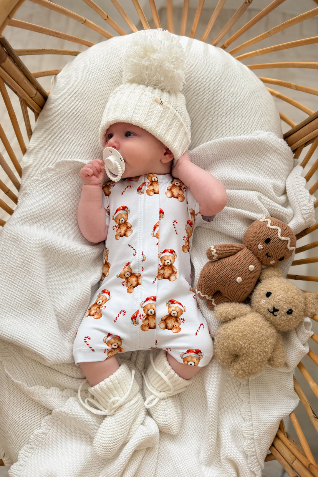 Summer Zip Romper - Christmas Teddy