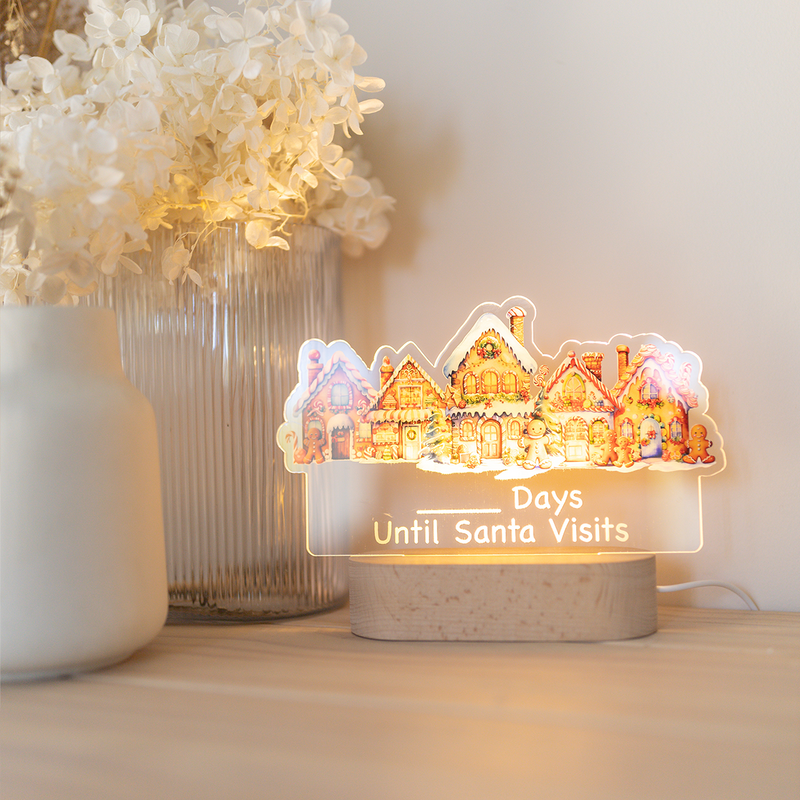 Acrylic Night Light - Christmas Town - Countdown until Santa visits - Printed