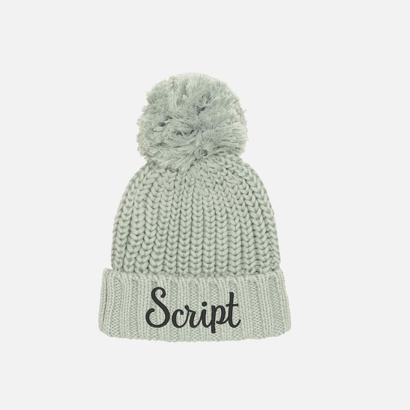 Embroidered Chunky Knit Beanie - Basil