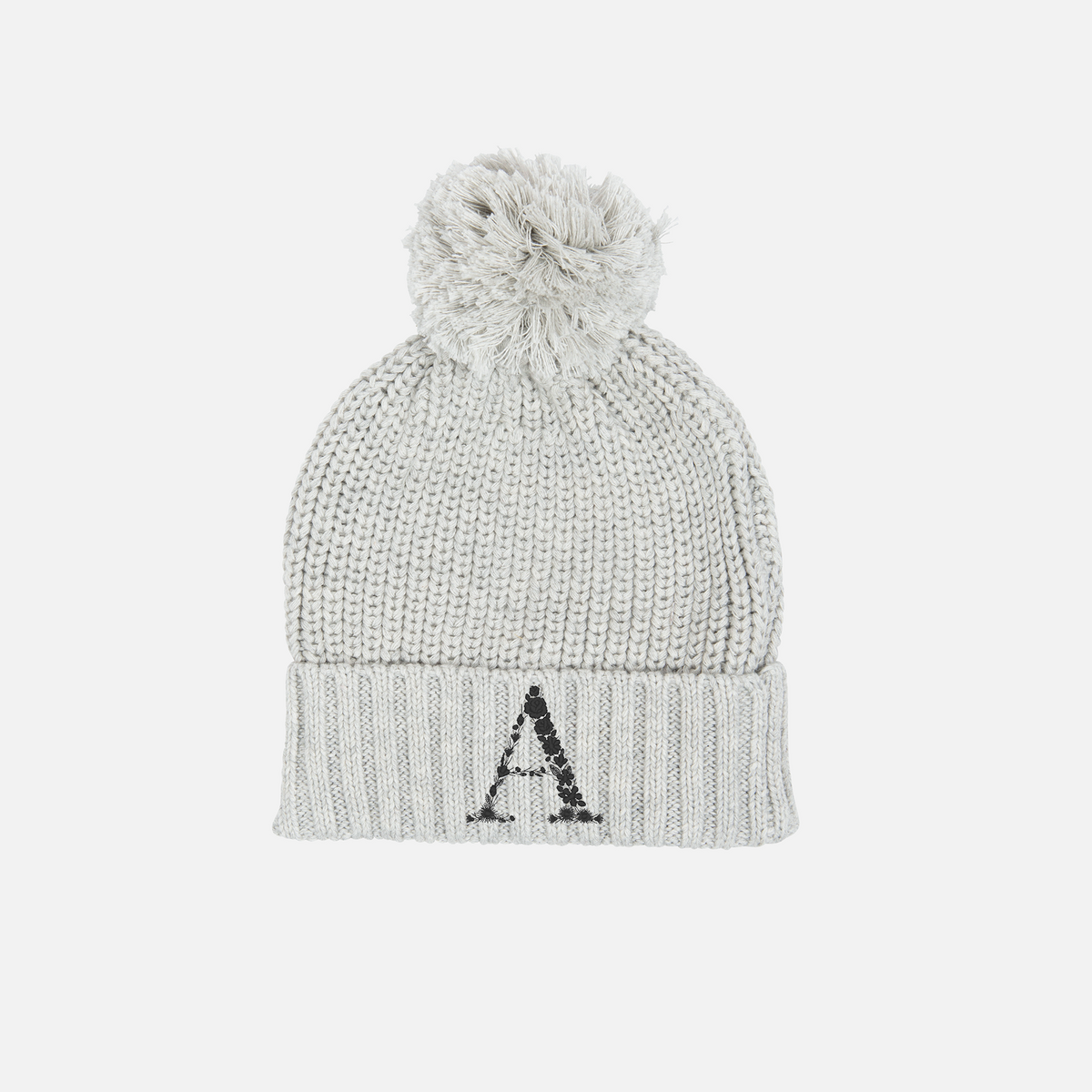 Embroidered Chunky Knit Beanie - Cloud Grey