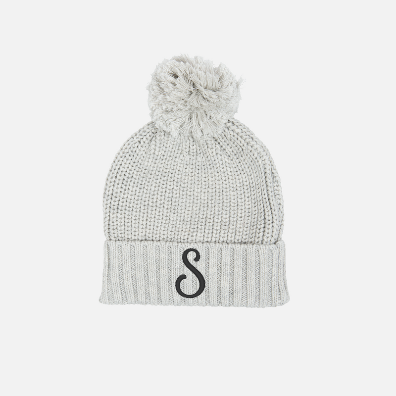Embroidered Chunky Knit Beanie - Cloud Grey