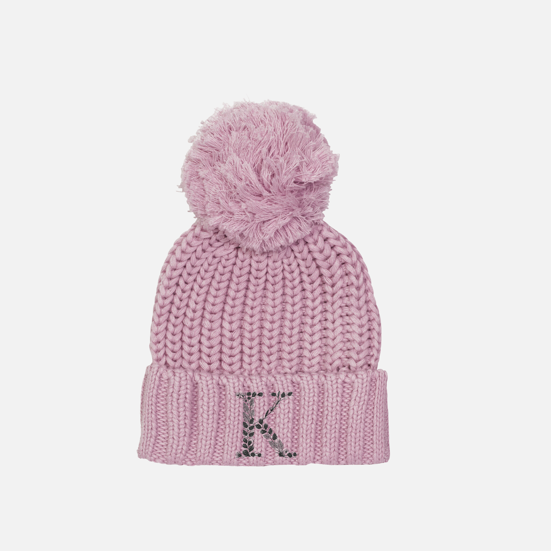 Embroidered Chunky Knit Beanie - Wild Orchid