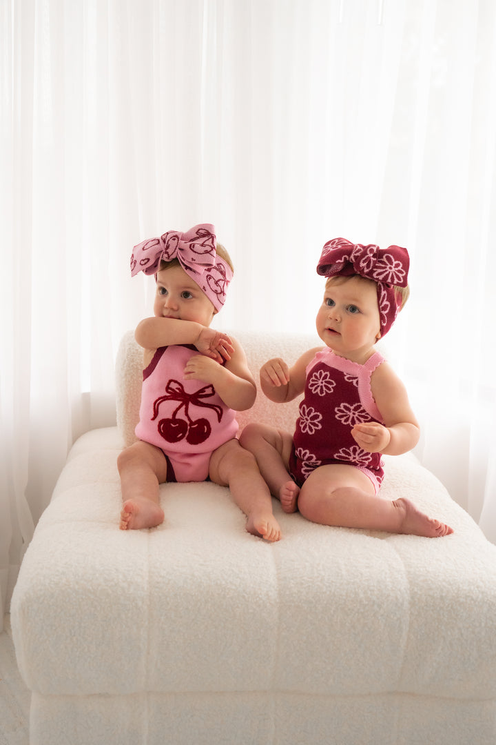 Classic Knitted Romper - Cherries
