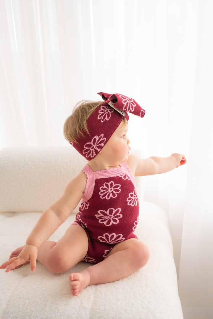 Classic Knitted Romper - Merlot Bloom