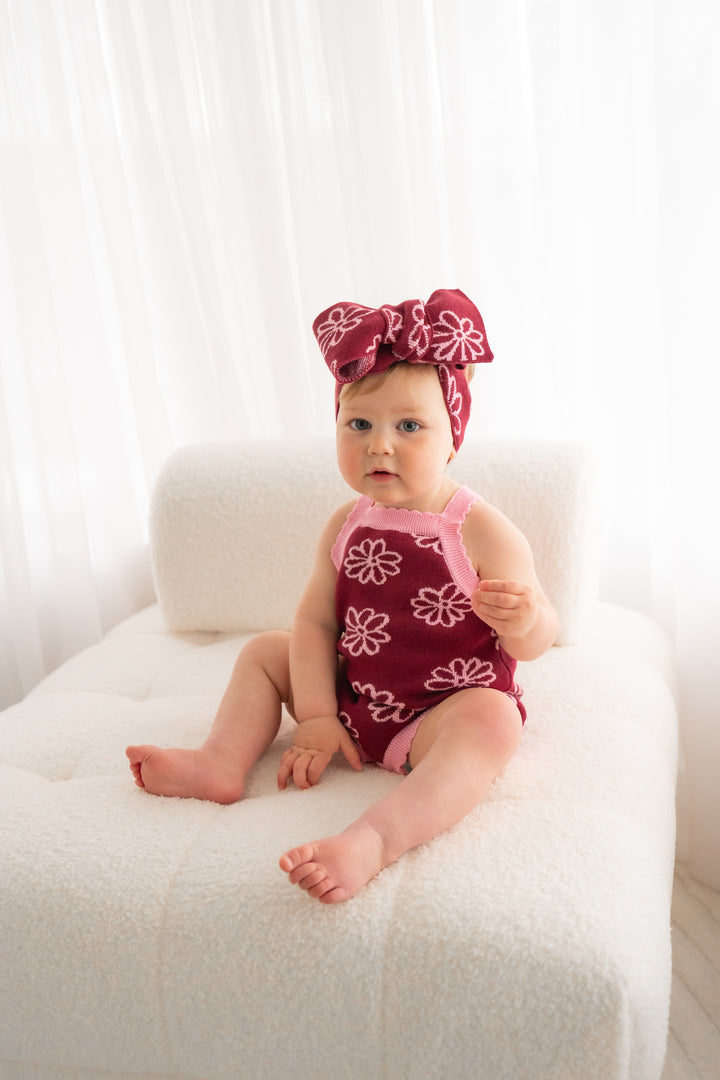 Classic Knitted Romper - Merlot Bloom
