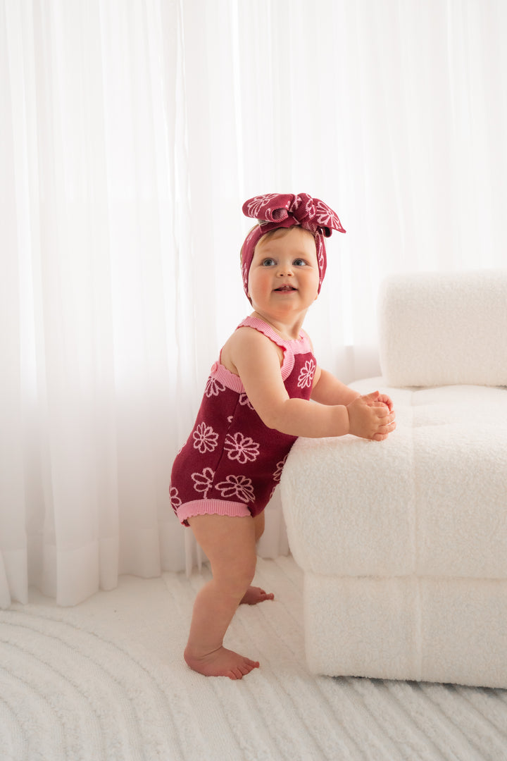 Classic Knitted Romper - Merlot Bloom