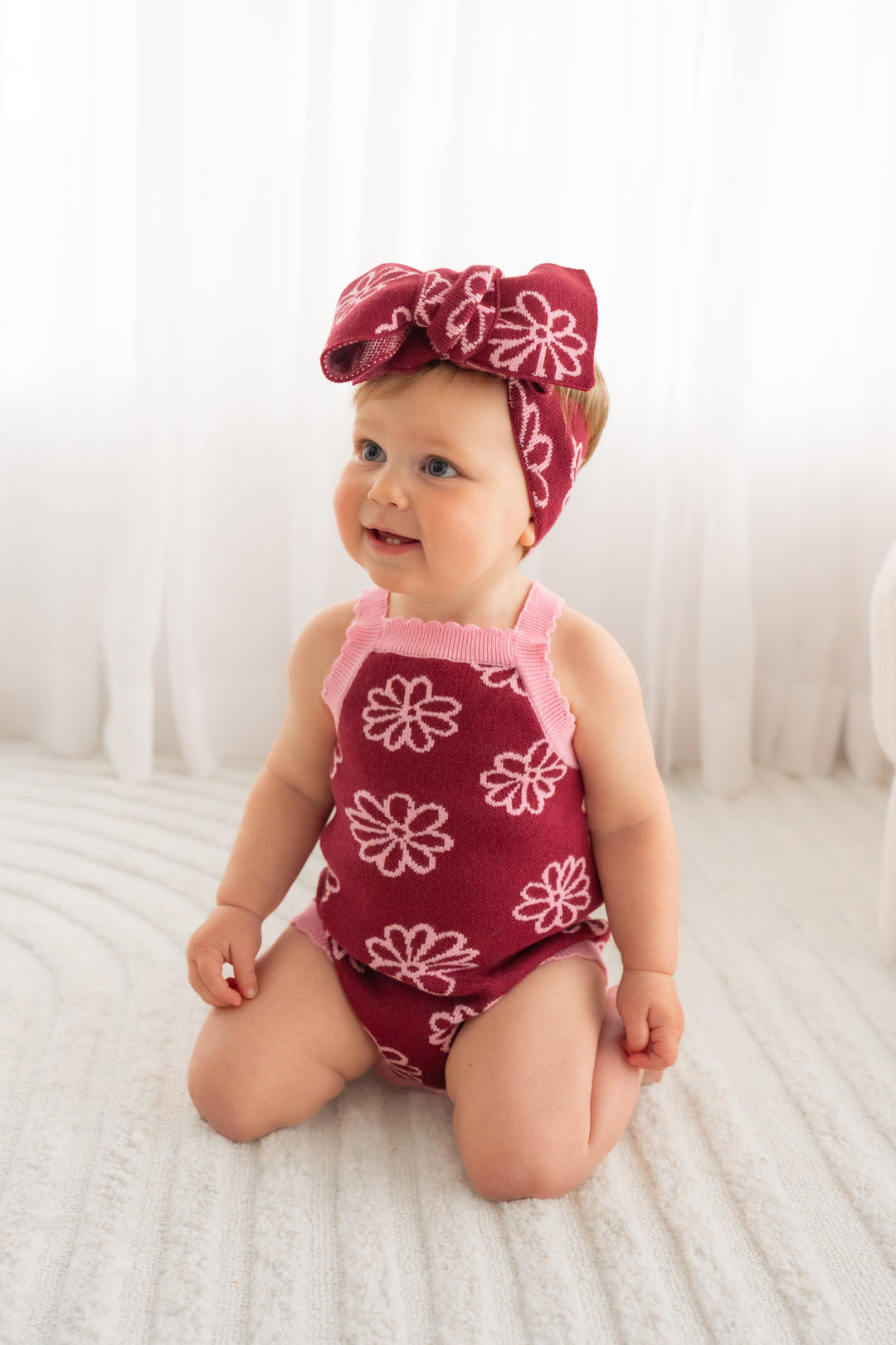 Classic Knitted Romper - Merlot Bloom