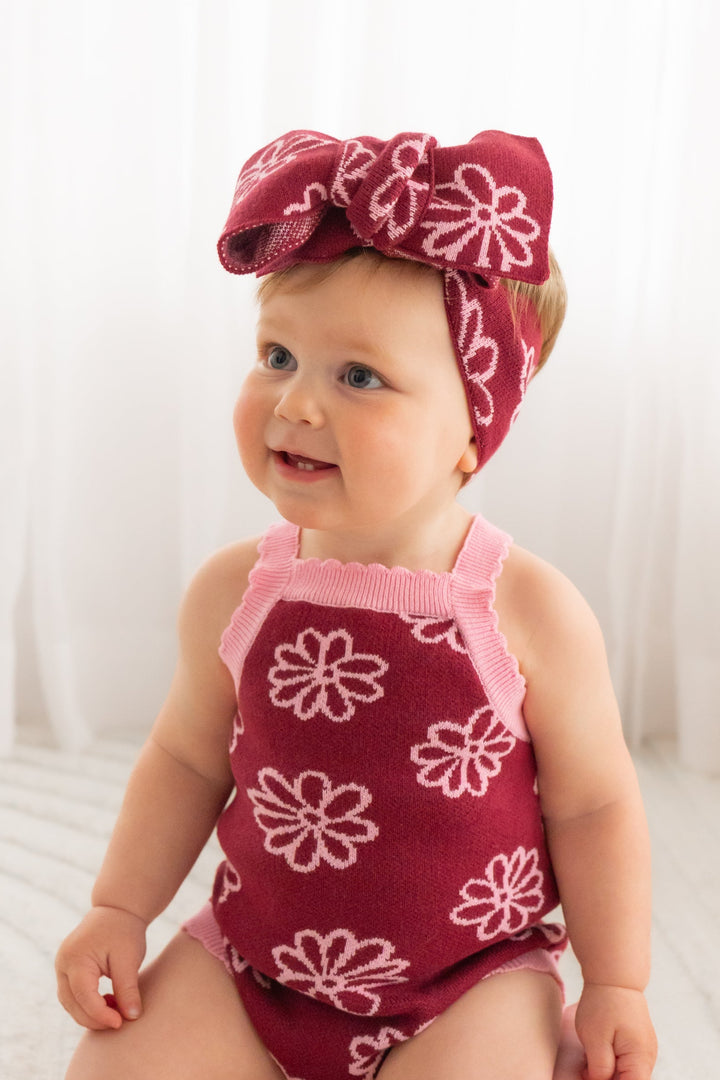 Knitted Headwrap - Merlot Bloom