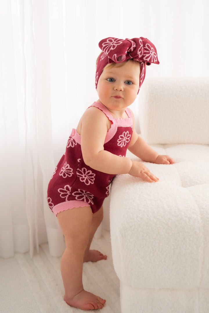 Classic Knitted Romper - Merlot Bloom