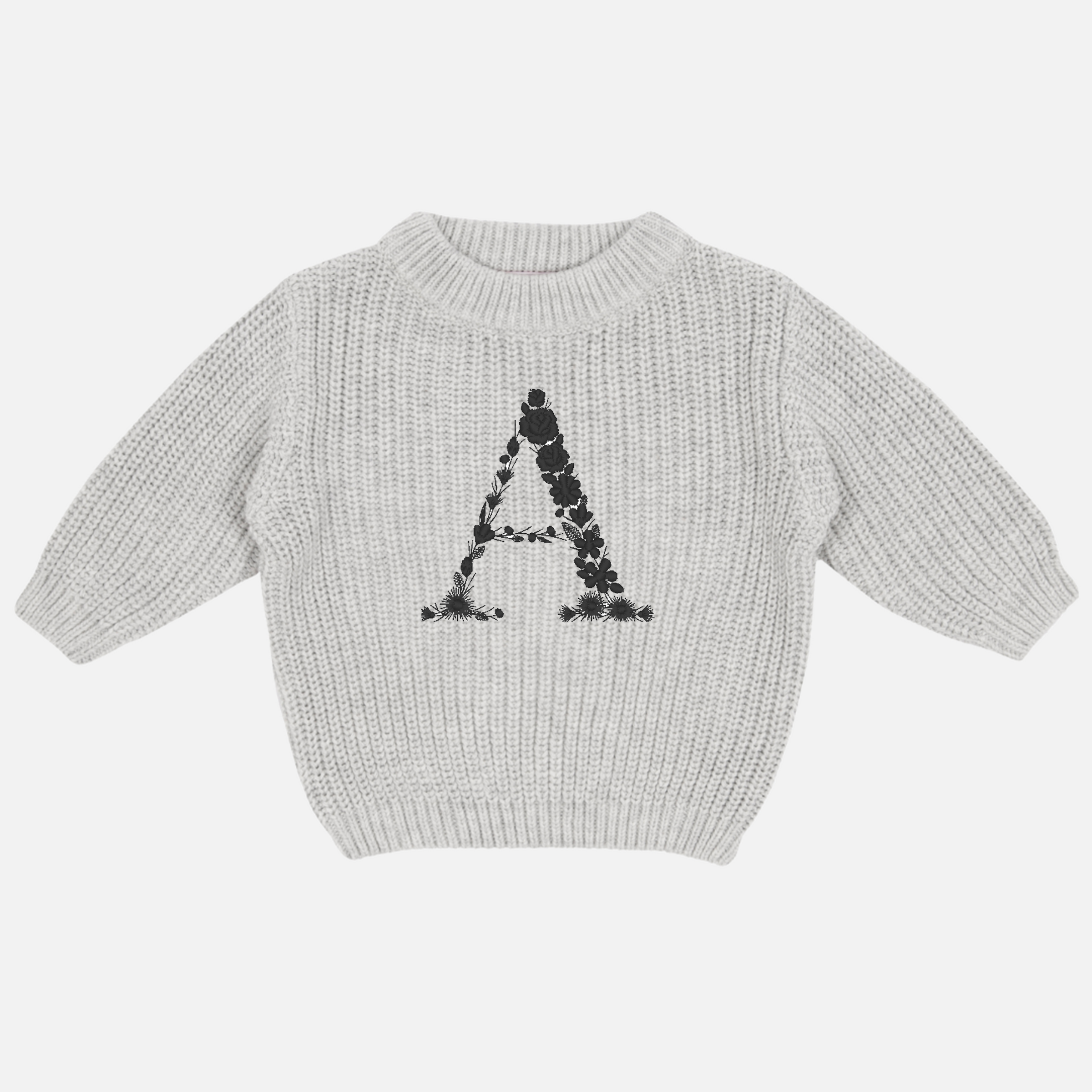 Embroidered Chunky Knit - Cloud Grey