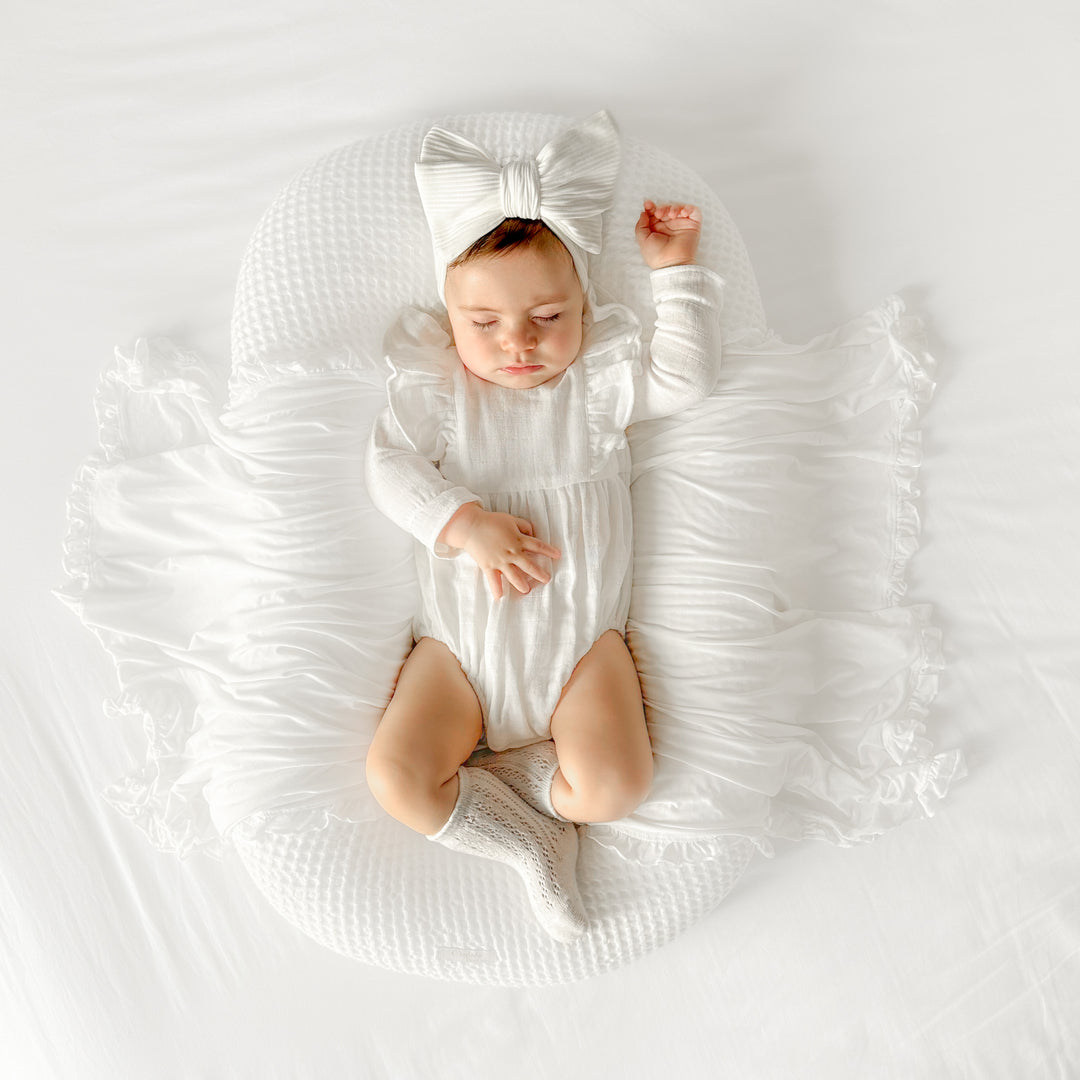 baby girl white long sleeve muslin romper with frill