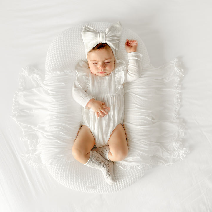 baby girl white long sleeve muslin romper with frill