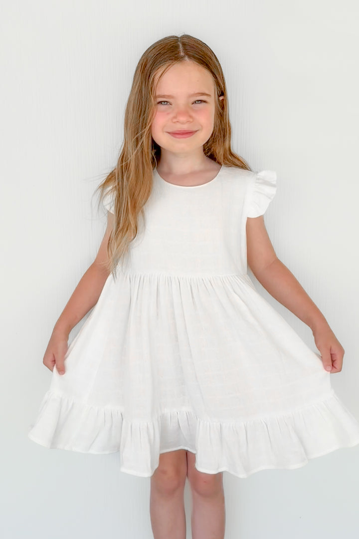 Muslin Summer Ruffle Dress - Coconut