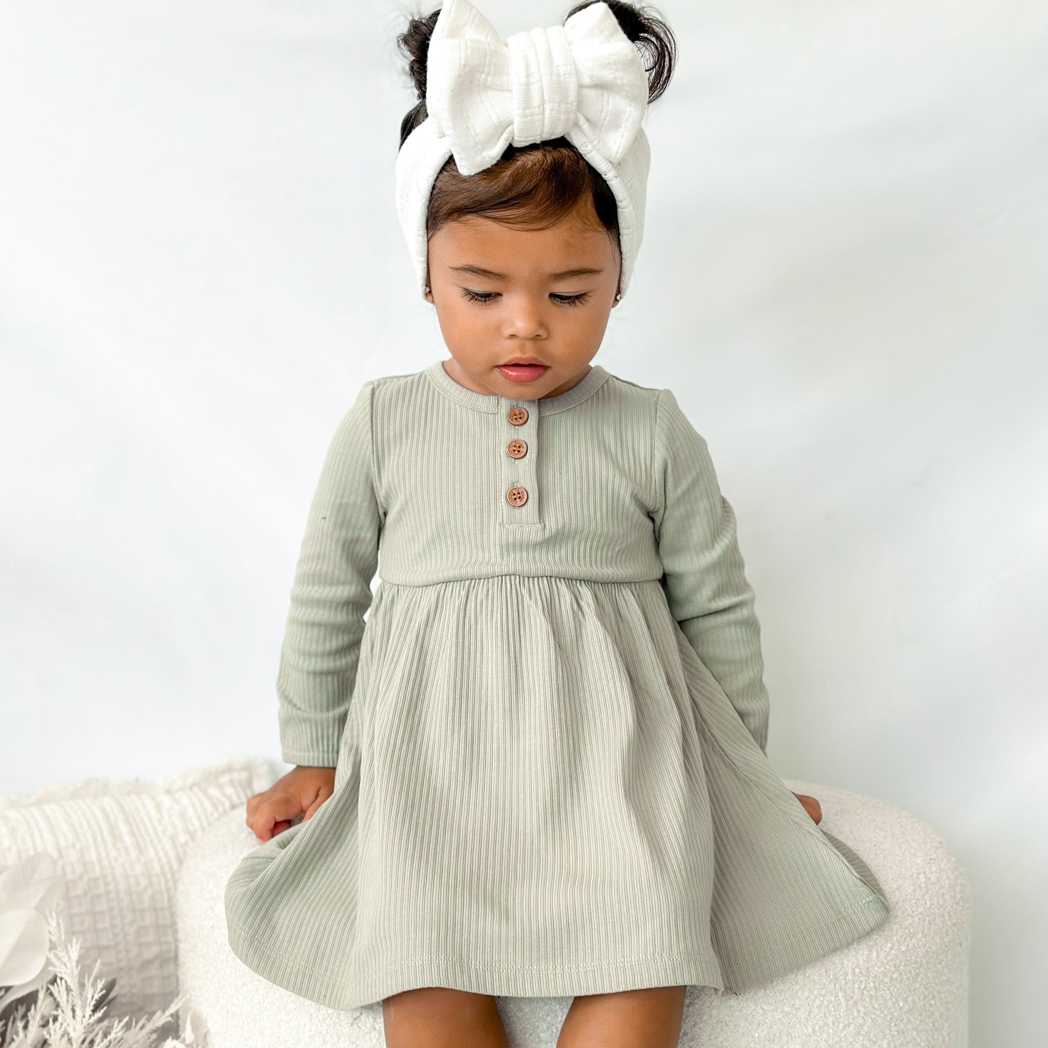 Cozy Basic LS Dress - Basil
