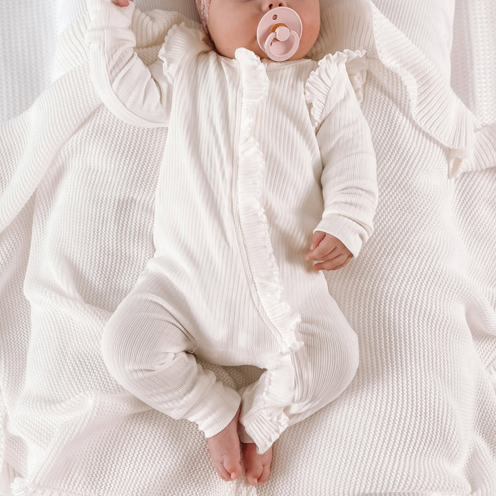 Baby girls white long sleeve frill romper