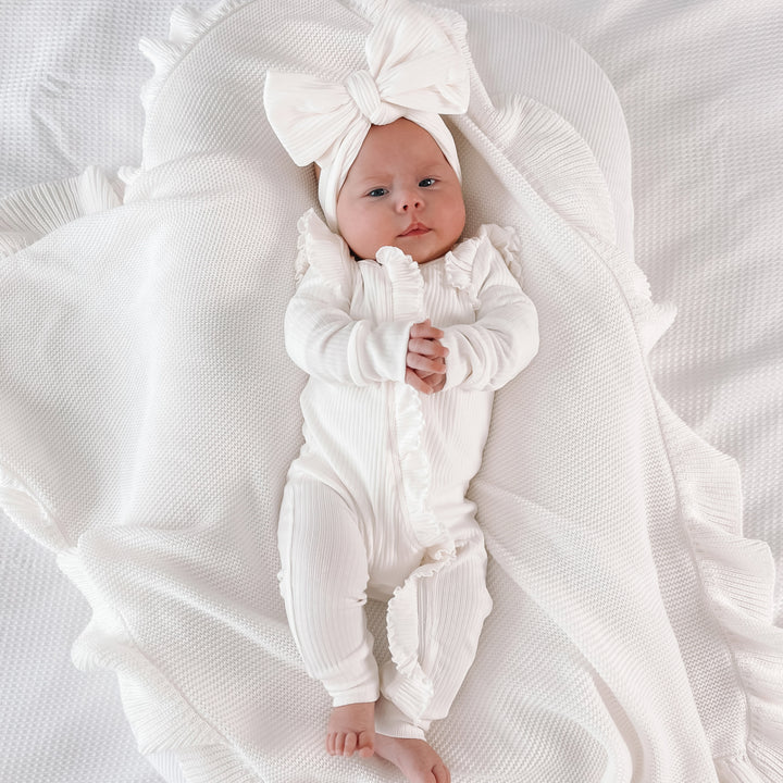 Baby girls white long sleeve frill romper