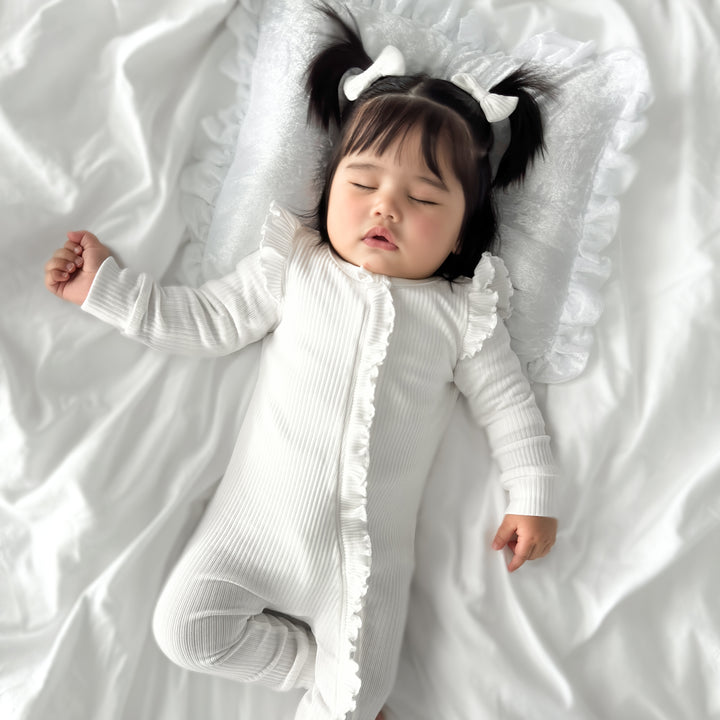Baby girls white long sleeve frill romper