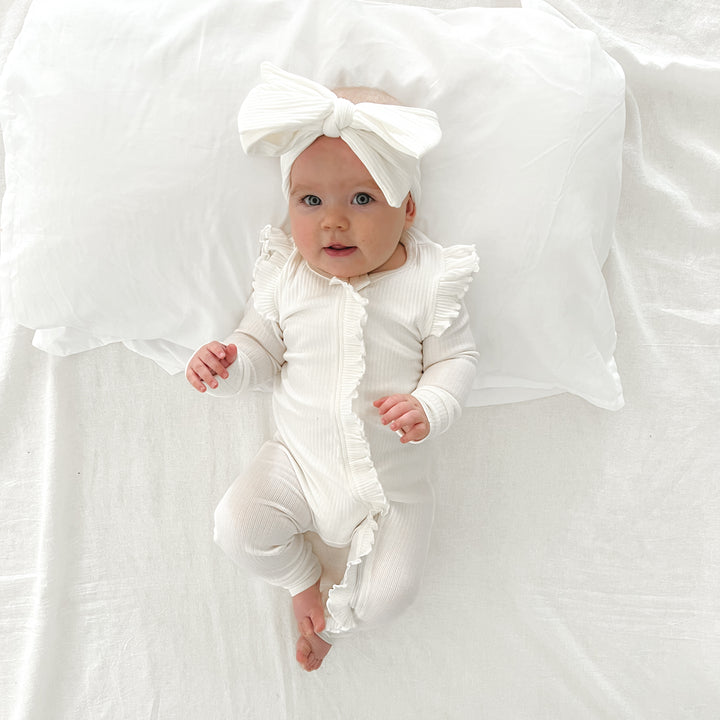 Baby girls white long sleeve frill romper