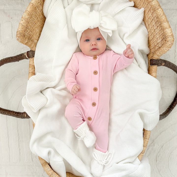 Cozy Long Sleeve Louie Romper - Pink Lemonade