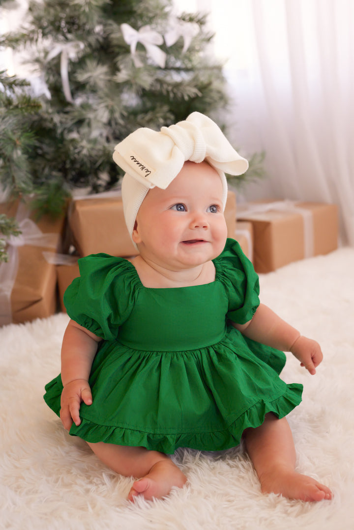 Puff Sleeve Romper - Green