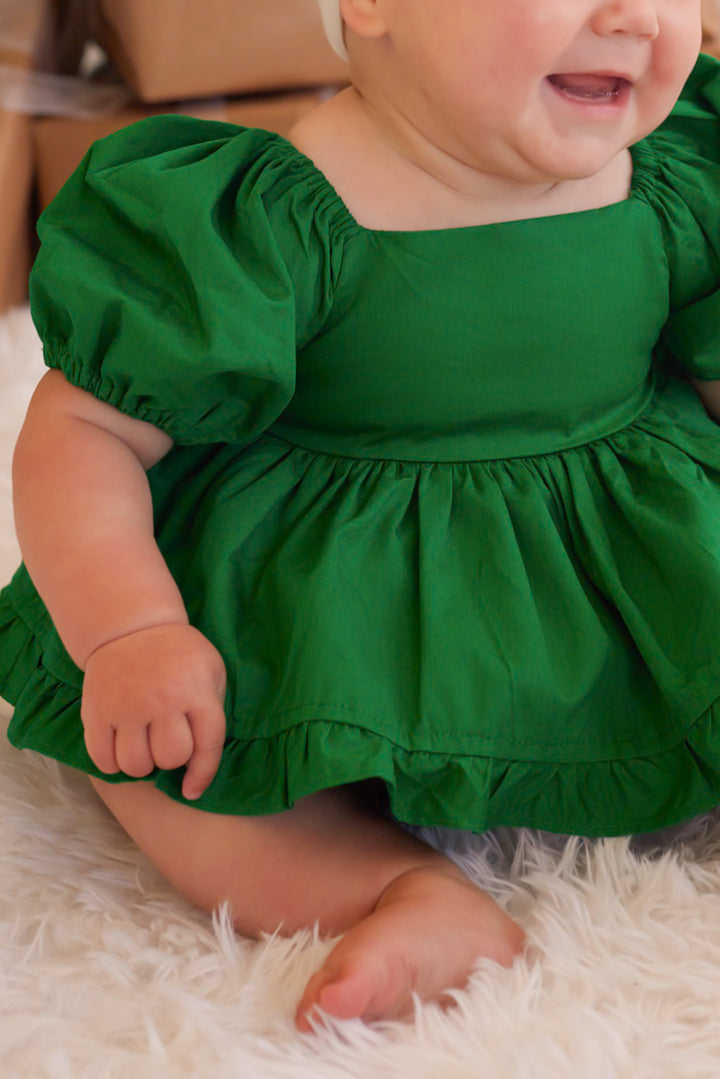 Puff Sleeve Romper - Green