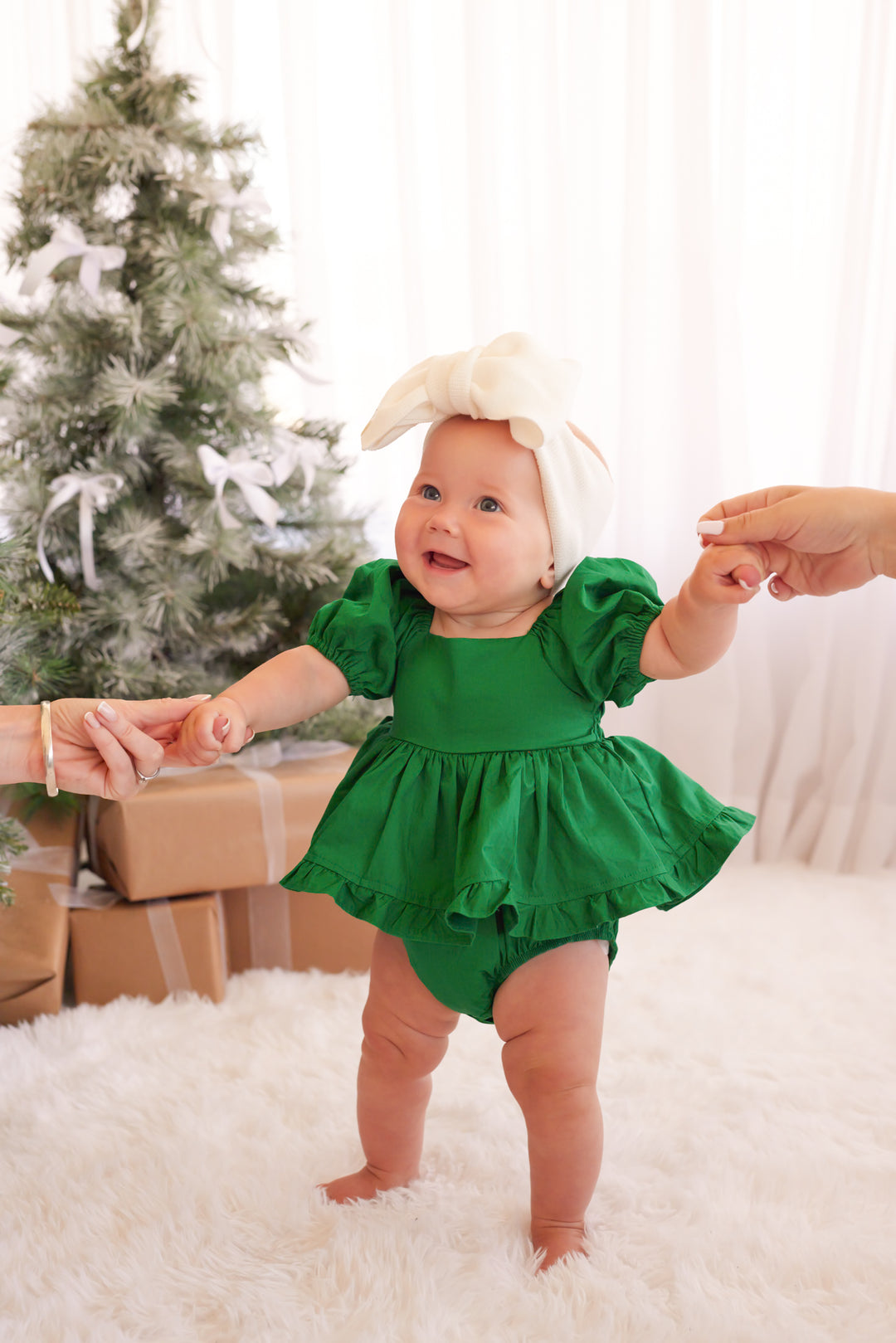 Puff Sleeve Romper - Green