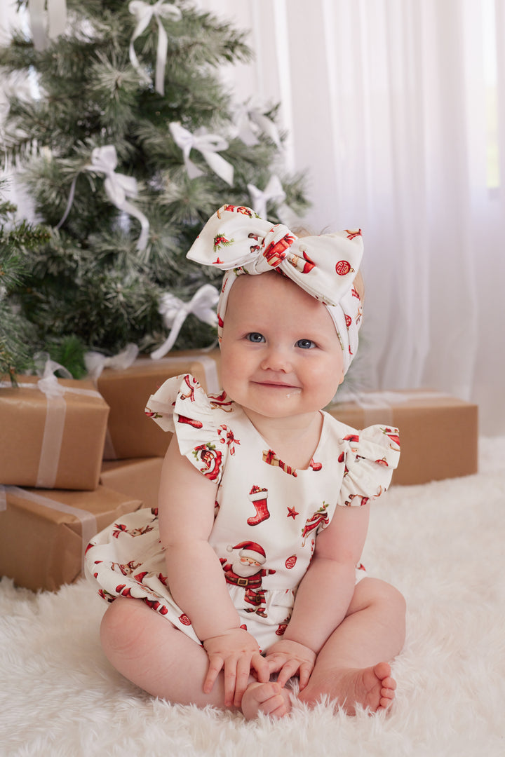 Short Sleeve Zipper Romper - Here Comes Santa Claus