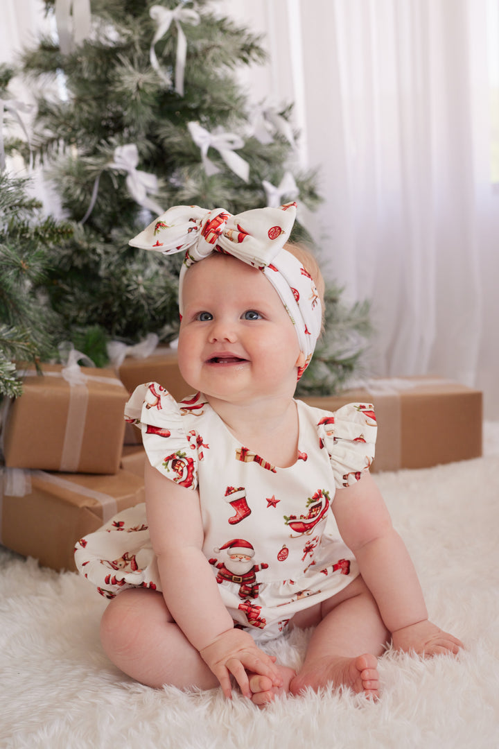 Short Sleeve Zipper Romper - Here Comes Santa Claus