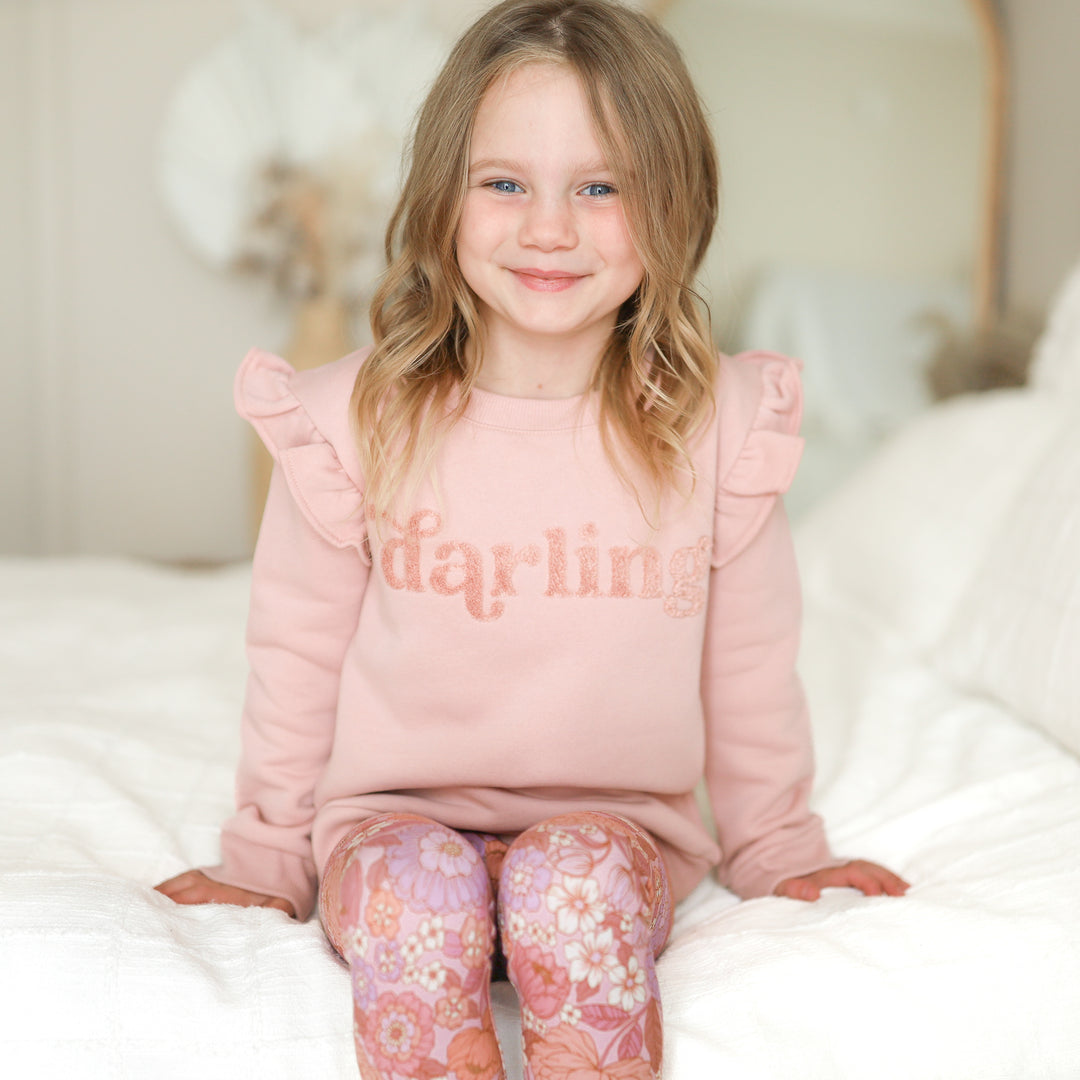girls rosewood jumper with darling text