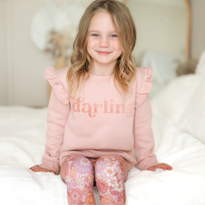 girls rosewood jumper with darling text