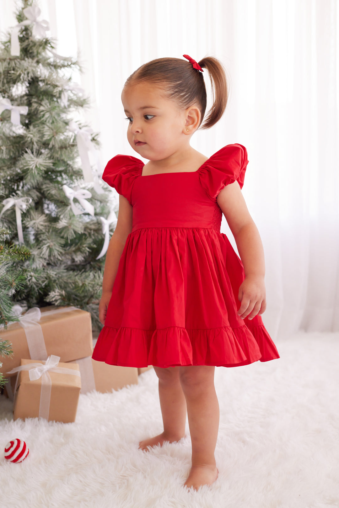 Puff Sleeve Dress - Red