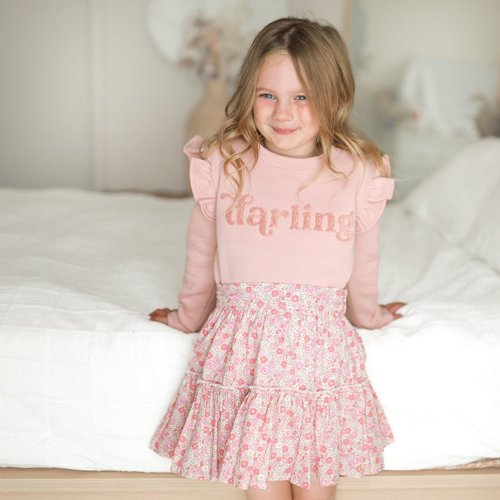 girls rosewood jumper with darling text