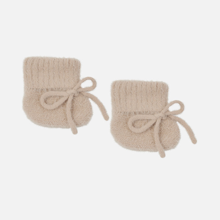 Fluffy Knitted Booties - Oatmeal
