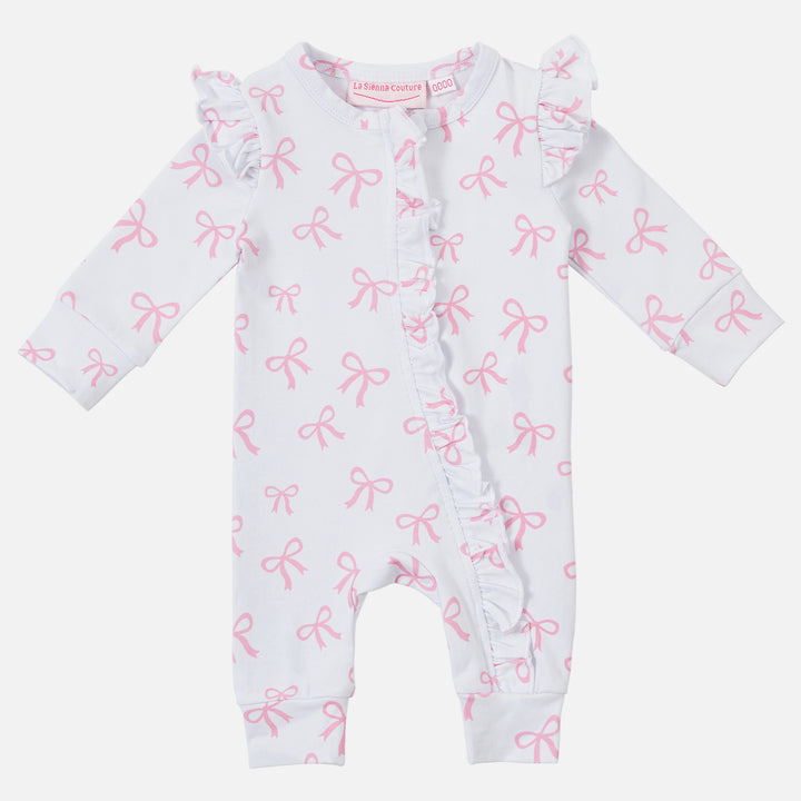 Frill Zip Romper - White Bows