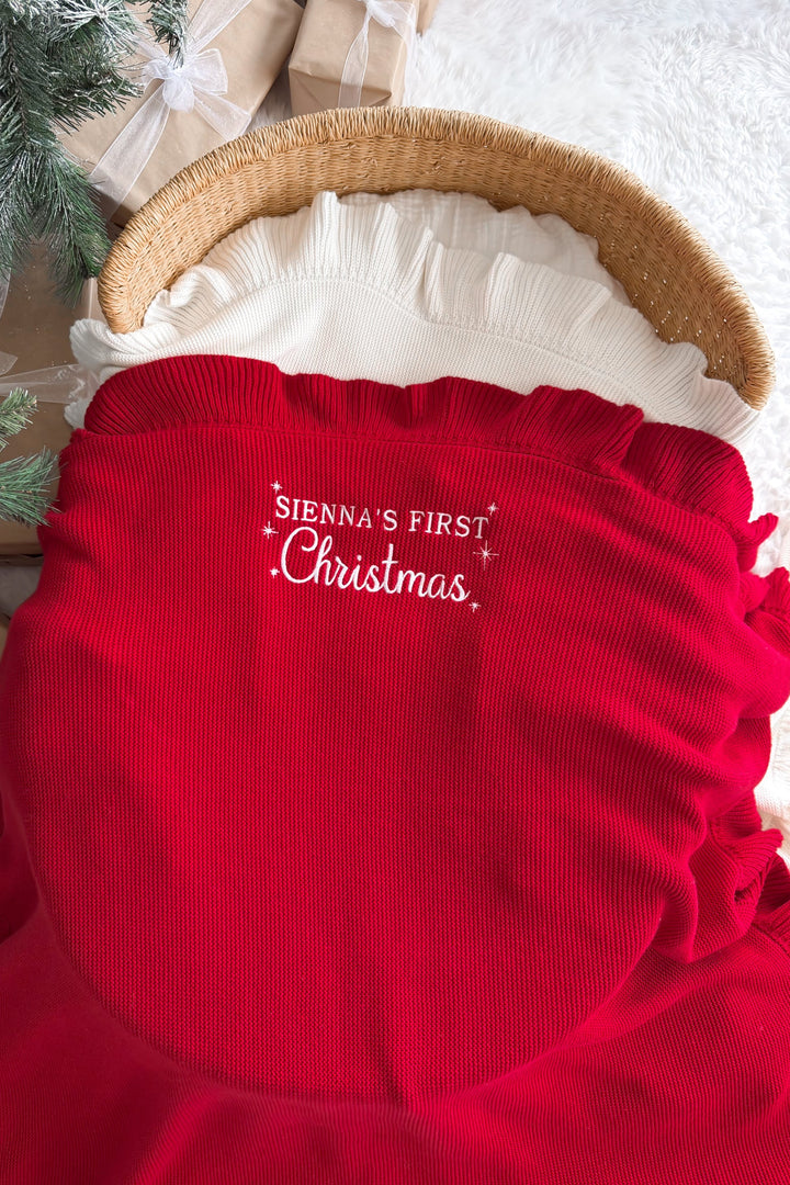 Ruffle Knitted Blanket - Red