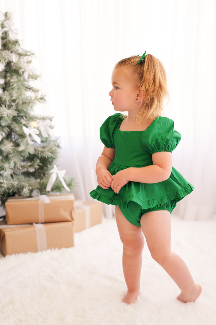 Puff Sleeve Romper - Green