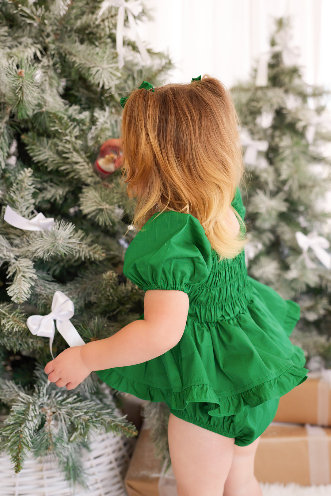 Puff Sleeve Romper - Green
