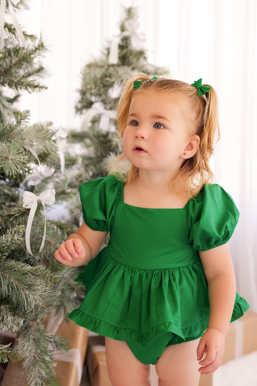 Puff Sleeve Romper - Green