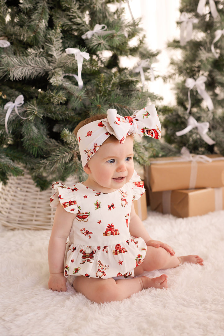 Short Sleeve Zipper Romper - Here Comes Santa Claus