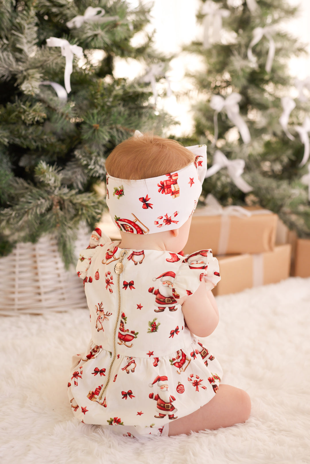 Short Sleeve Zipper Romper - Here Comes Santa Claus