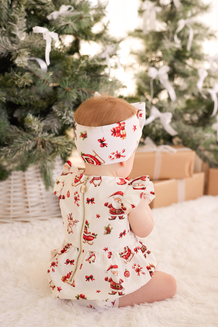 Short Sleeve Zipper Romper - Here Comes Santa Claus