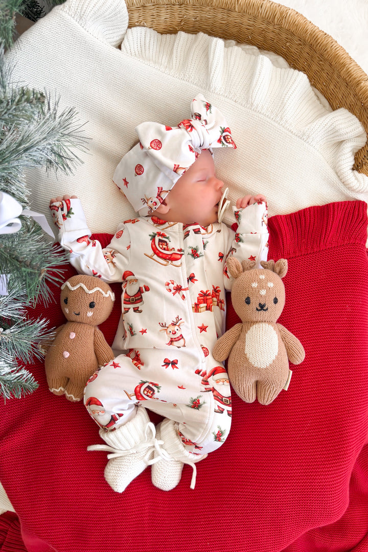 LS Zip Romper - Here Comes Santa Claus