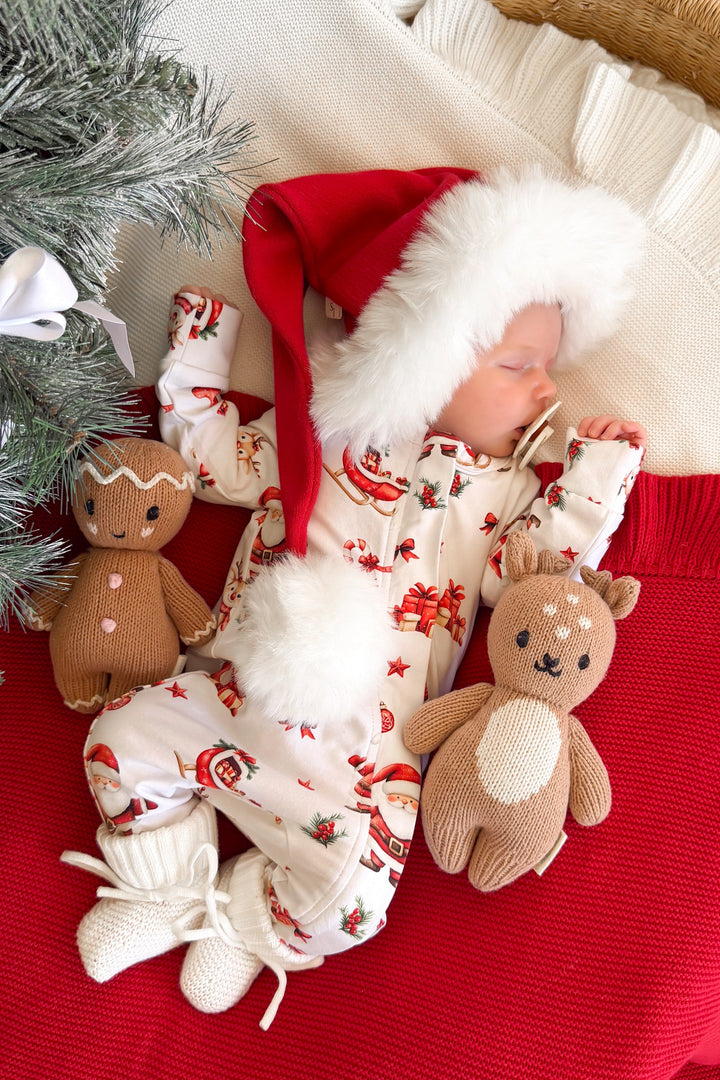 LS Zip Romper - Here Comes Santa Claus